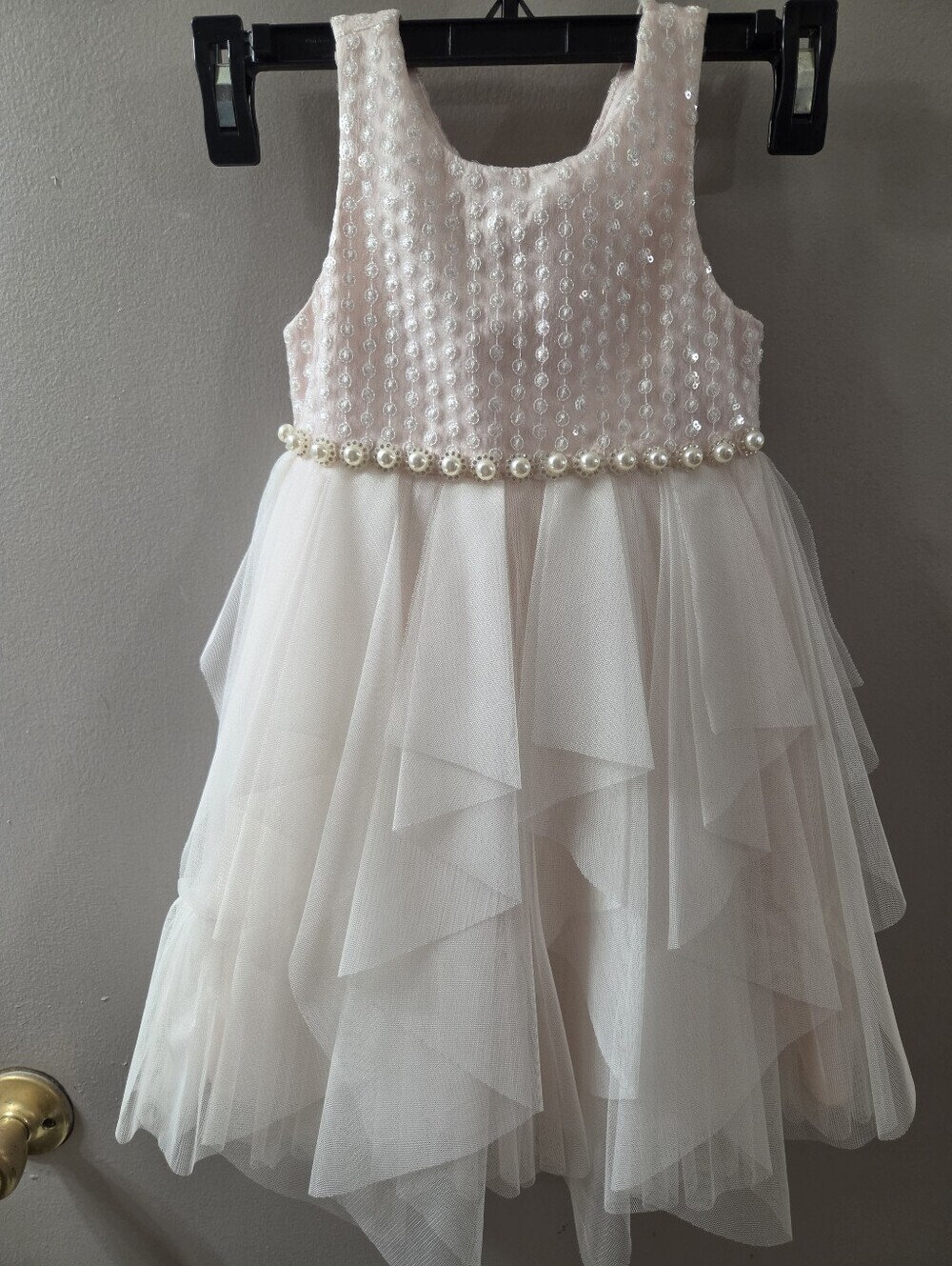 American Princess Girls Pearl W/Crystal Trim Pink Blush Tulle Party Dress. Sz 4T